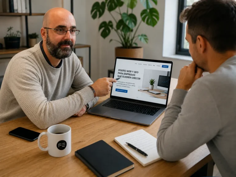 Freddy Enguita asesorando a un cliente sobre mantenimiento web
