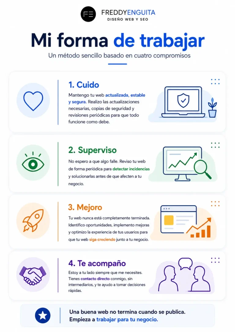 Método de mantenimiento web de Freddy Enguita: cuido, superviso, mejoro y acompaño