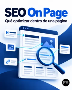 Página web dividida en contenido, títulos, imágenes y enlaces para representar una optimización SEO On Page.